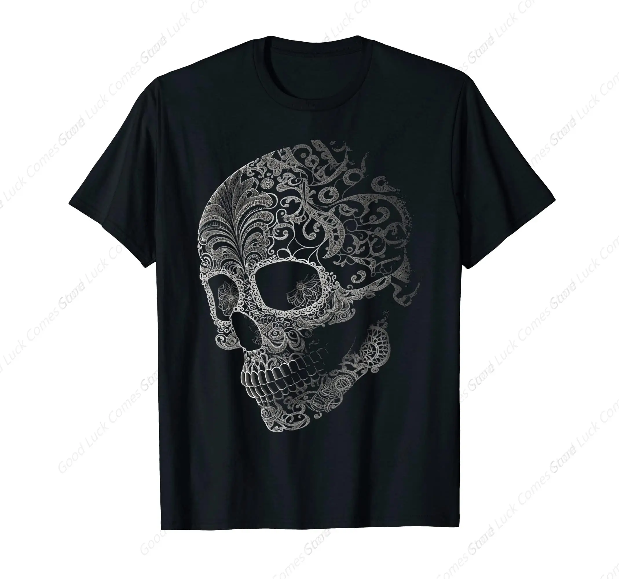 Intricate Lace Floral Skeleton Skull Cinco De Design T-Shirt