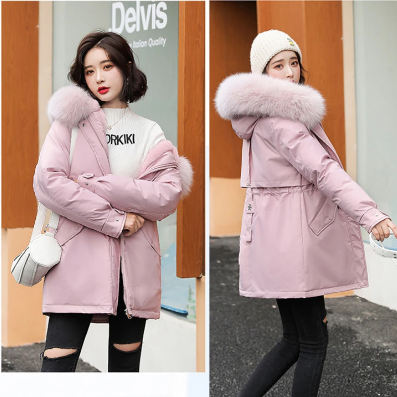 Winter Cargo Parkas Cold Women's Clothing Fleece Warm Coats Windproof Windbreaker Outdoor Thick Outerwear Slim Pocket Zipper