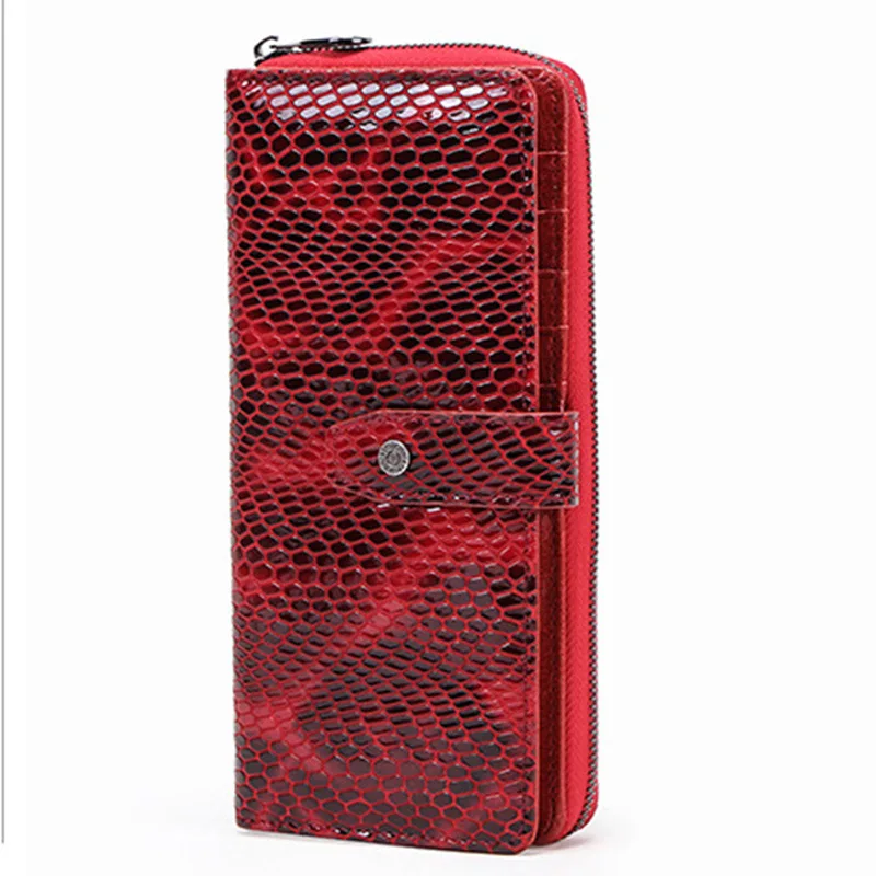 Fashion British Style Top Layer Cowhide Anti Theft Brush Leather Wallet Female Multi Functional Long Style Buckle Womens Handbag