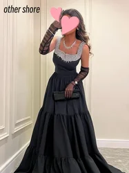 Outro Shore Elegante Vintage Preto Beading Pérolas Vestidos, Luvas de colarinho quadrado, Vestido de baile personalizado, Vestidos de festa, Ocasião Formal