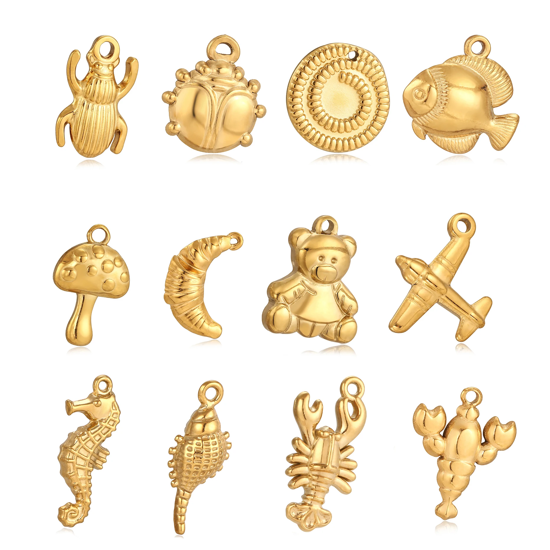 

3Pcs Airplane/Scarab/Lobster/Mushroom Charms Stainless Steel Cute Bear Necklace Earrings Pendants DIY Jewelry Making Accessories