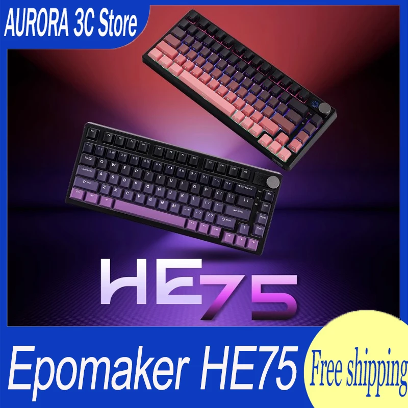 Epomaker He75 Magnetic Axis Keyboard Three-Mode Rgb Knob E-Sports Keyboard Custom Valorant Game Keyboard For Desktop Gamer Gifts