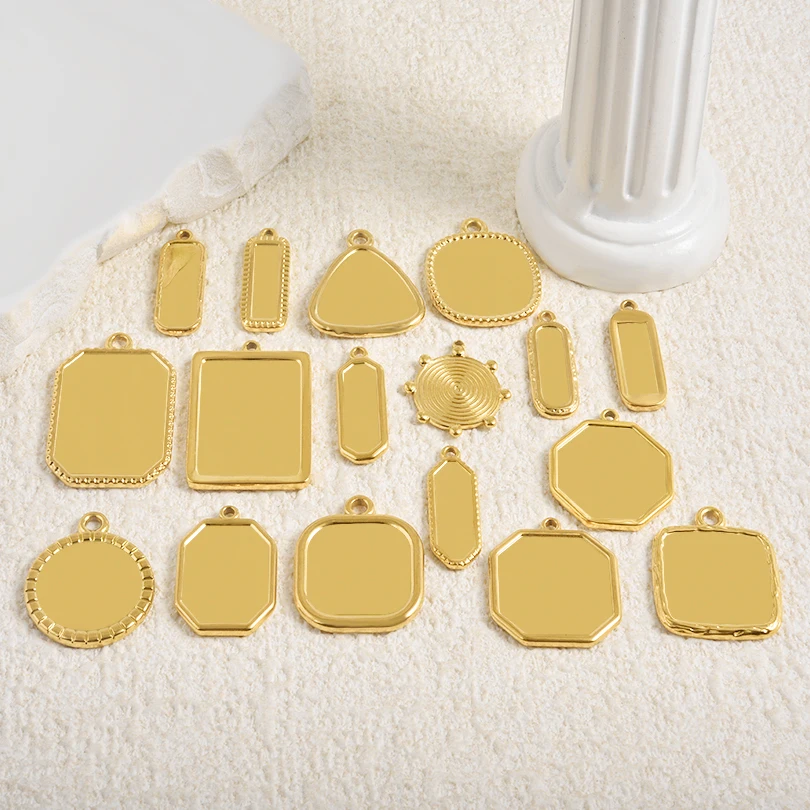 6 قطعة الفولاذ المقاوم للصدأ هندسية فلاتباك فارغة كابوشون قاعدة قلادة لصنع المجوهرات الشرير غير النظامية النقش صينية الحافة Colgantes