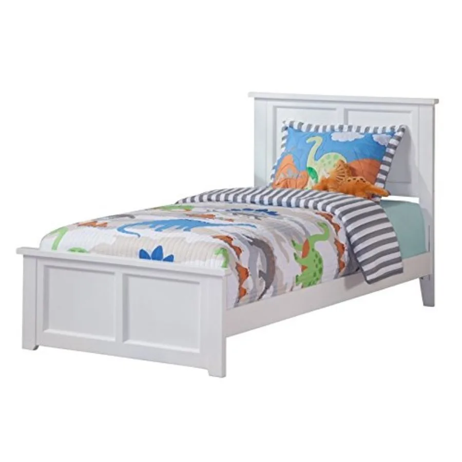 Farmhouse Solid Wood Twin XL Platform Bed, White Finish, Traditional Panel Design, Built-in USB Charger, Durable Bedroom Furnit view 4