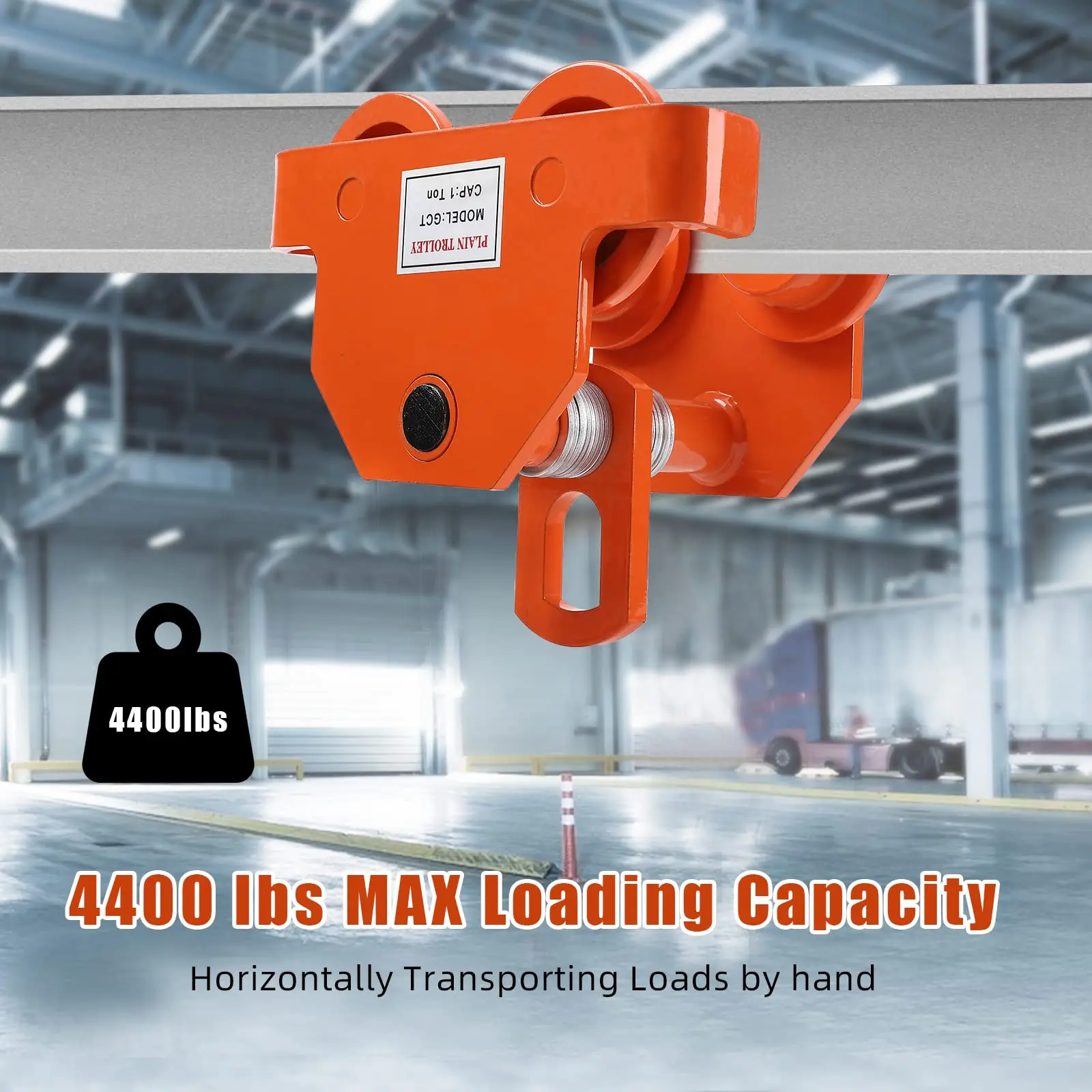 4400 LBS/2 Ton Dual Wheels Beam Trolley, 3.5-8 Inch Adjustable Width Beam Trolley, Push Manually Trolley Hoist with Dual Track R