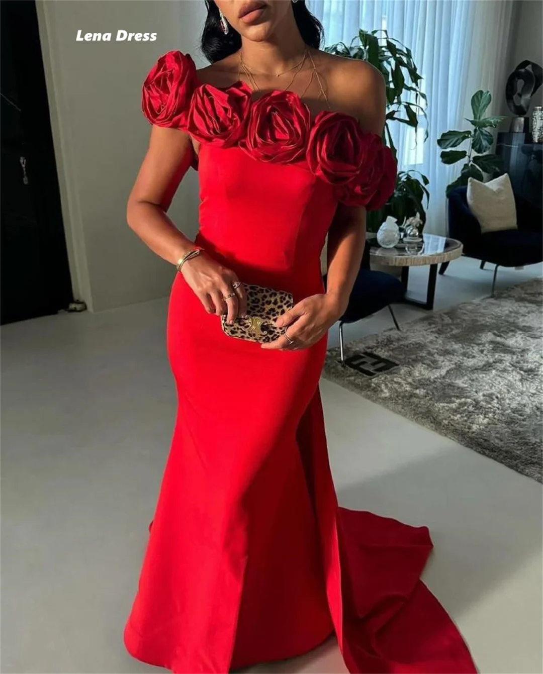 Lena Off the Shoulders Elegant Evening Dresses for Women Luxury Women Evening Dress Women Elegant Party Custom Made 3D Flowers