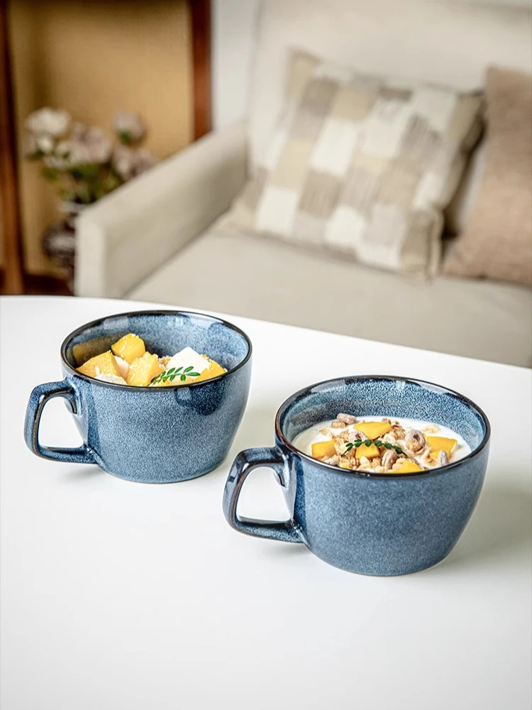 *Ceramic Breakfast Cup Household Mug Retro Cereal Bowl Cup Large