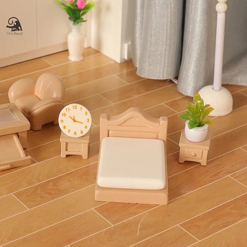 1/12 Dollhouse Miniature Sofa Table Bed Furniture Set Dollhouse Living Room Bedroom Scene Decor Accessories Kid Pretend Play Toy