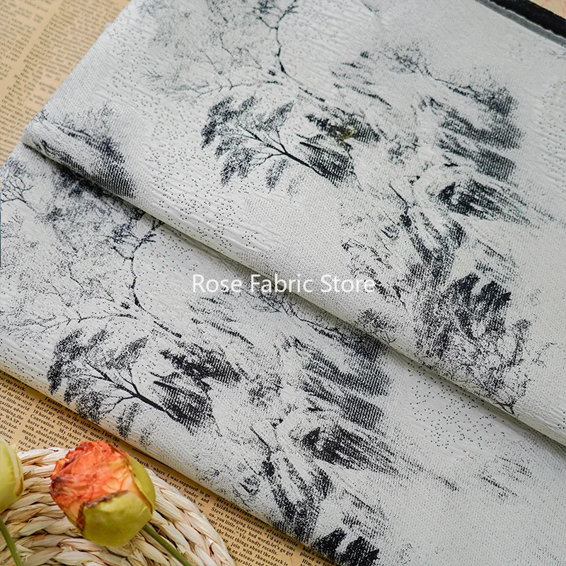 1 meter Antique Black and White Tree Branches Woven Jacquard Fabric Autumn Winter Dress Bag Decorative Sewing Fabric