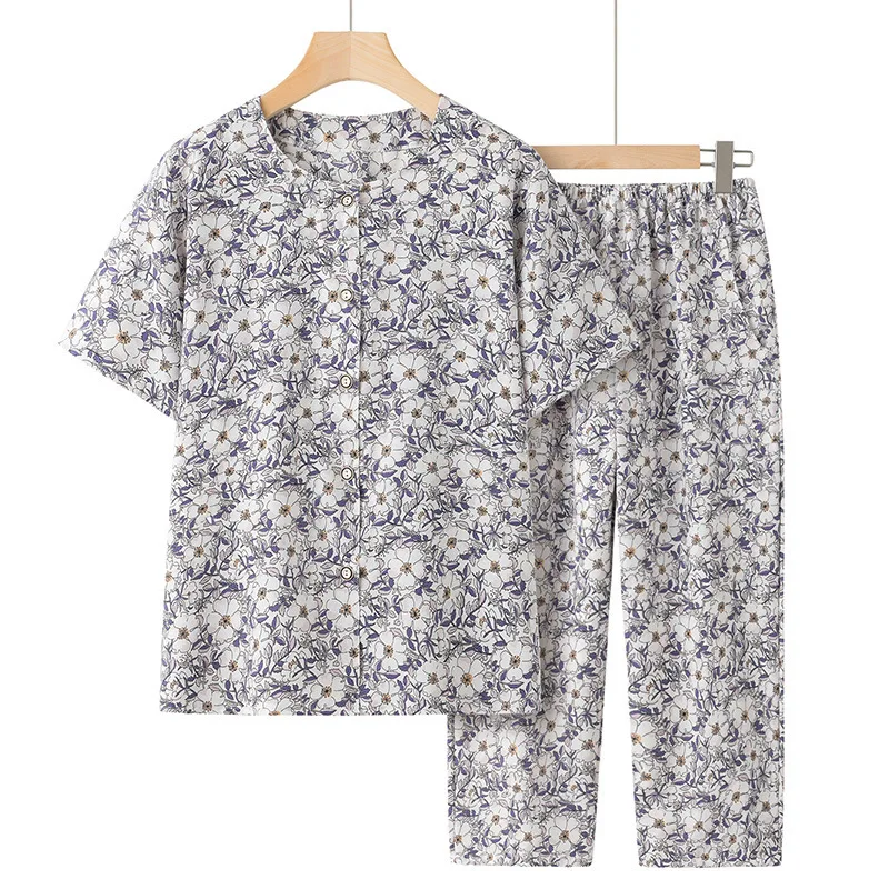 Middelbare Leeftijd Moeder Korte Mouw Pakken Zomer Pyjama Set Vrouwen 2 Delige Set Outfit Huiskleding Bedrukking Conjuntos De Pijama Mujer