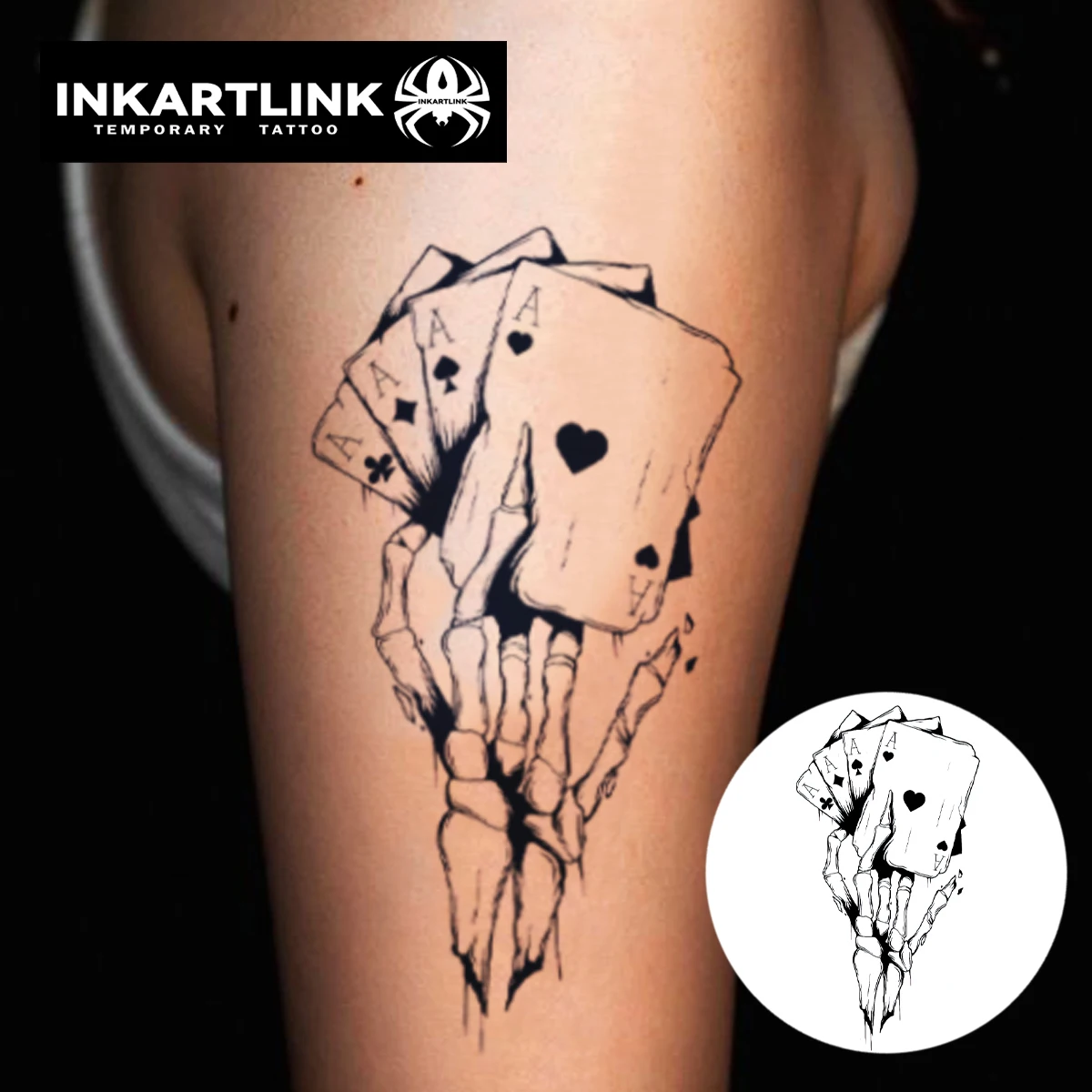 Skeleton Poker temporary tattoo sticker, waterproof magic tattoo, lasts to 15 days fake tattoo, semi permanent tattoo