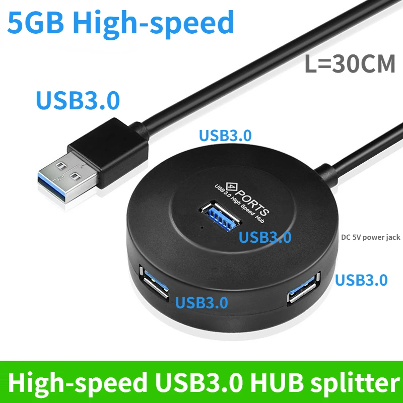 Usb3.0 Extender Round One-to-four-port 5GBps High-speed 4USB3.0 Hub 3cm Sub-line Hub for Mac Book Pro  Laptops  PC Accessories