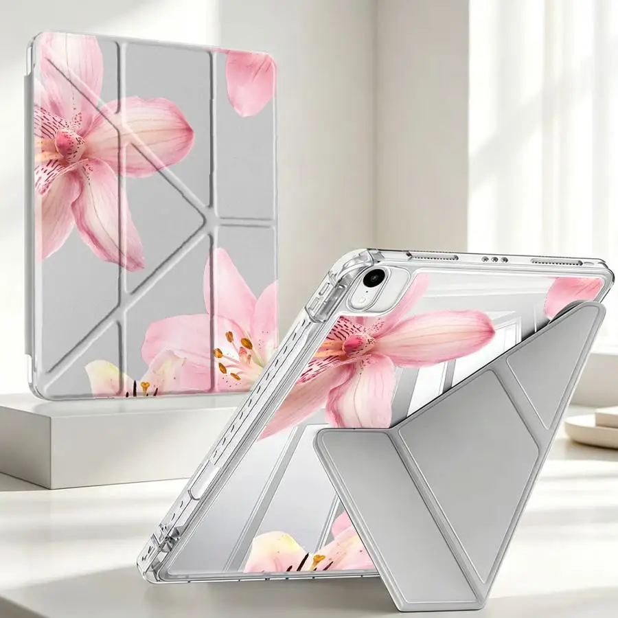 Tablet Case For Samsung Galaxy Tab A11 A8 S7 FE S10 Lite S9 Plus A9 Plus S8 With Pen Slot Cover Pink Lily Flower