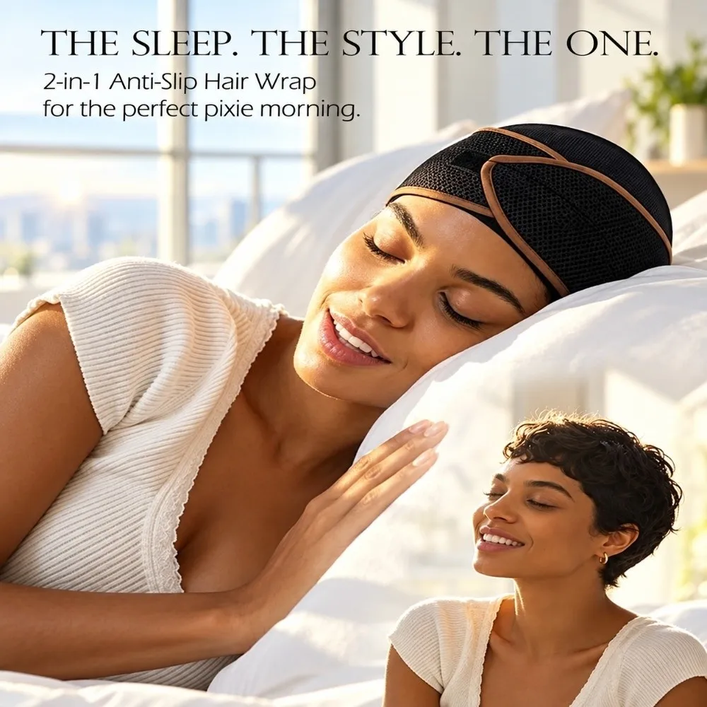 2-in-1 Design Anti-Slip Hair Wrap Adjustable Breathable Mesh Durag Cap Anti-Slip Snug Fit Pixie Cut Hair Cap Nighttime Routine