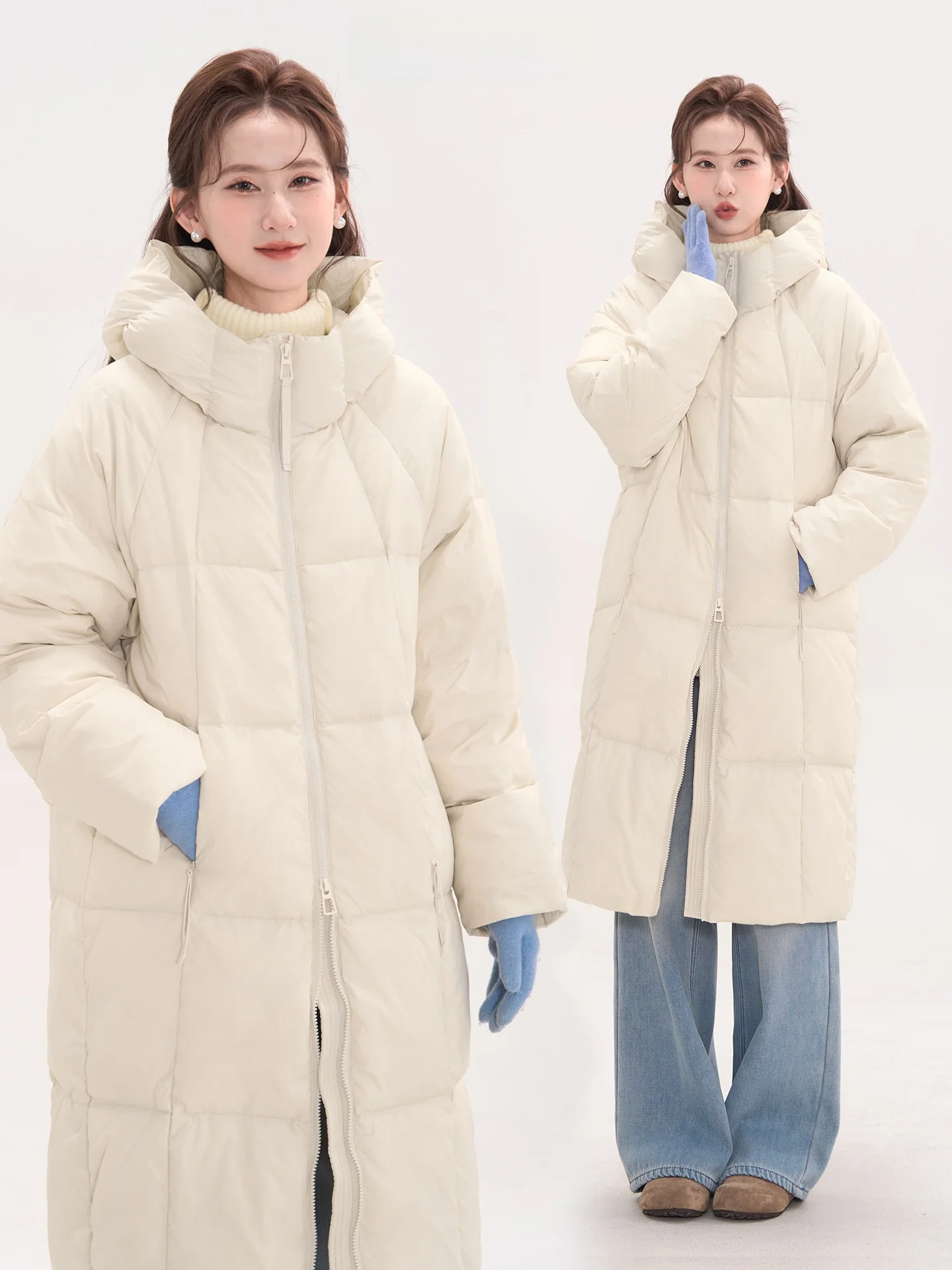 

Пуховик Heme Cheese Cloud Beige средней длины, утепленный, женский, с капюшоном, повседневный, из полиэфирного волокна, теплый, для зимы