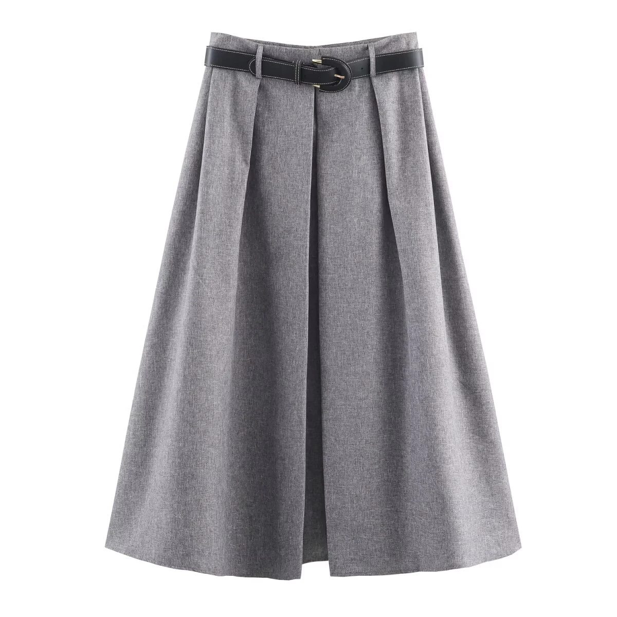 Winter new women's shoulder padded herringbone patterned suit jacket with belt pleated MIDI skirt set