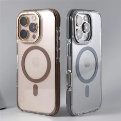 For Magesafe Magnetic Transparent Wireless Charge Cases For iPhone 16 15 14 13 15Pro Max Plus Metal Lens Clear Shockproof Cover