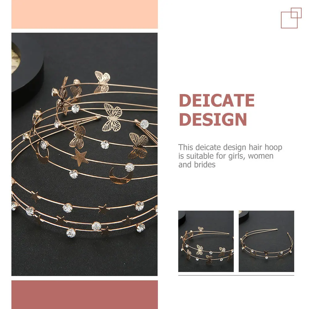 

3Pcs Rhinestone Hairband Metal Star Moon Pattern Headbands for Women Girls Bridal Ceremony Wedding Party Banquet Delicate