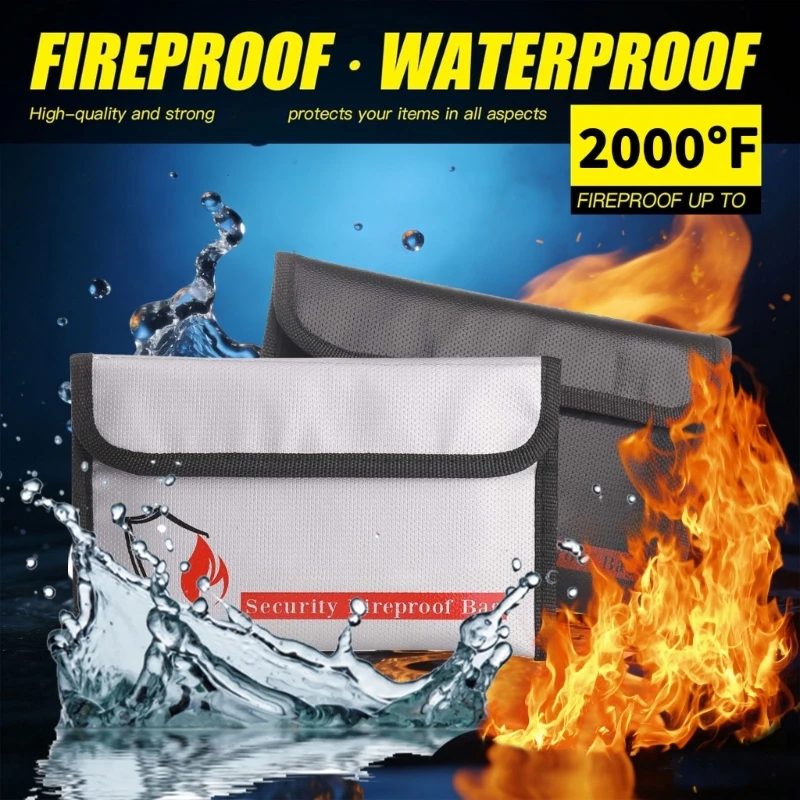 Fireproof Document Bag 2000°F 5x8inch with Zippers Lock 3 Layers Heat Insulated Storage Organizers for Money Cash Jewelry