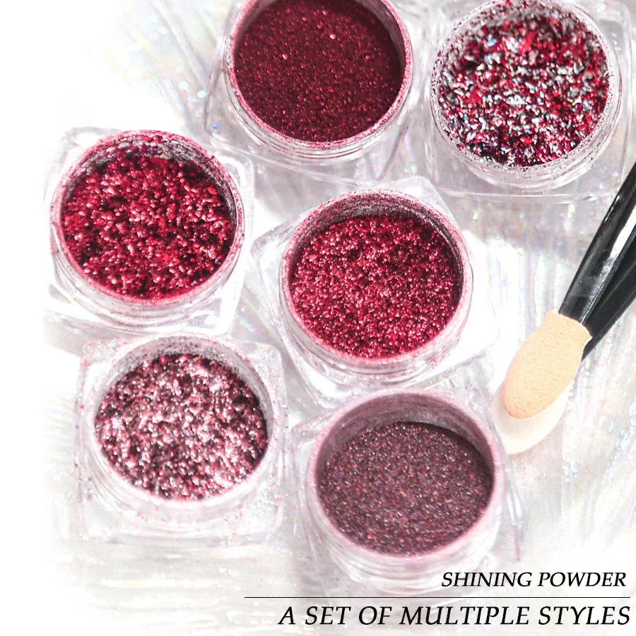 6Pcs Holographic Nail Art Glitter Powder Sparkly Laser Chrome Fine Dust Acrylic Nail Supplies for Professionals Bulk Pack