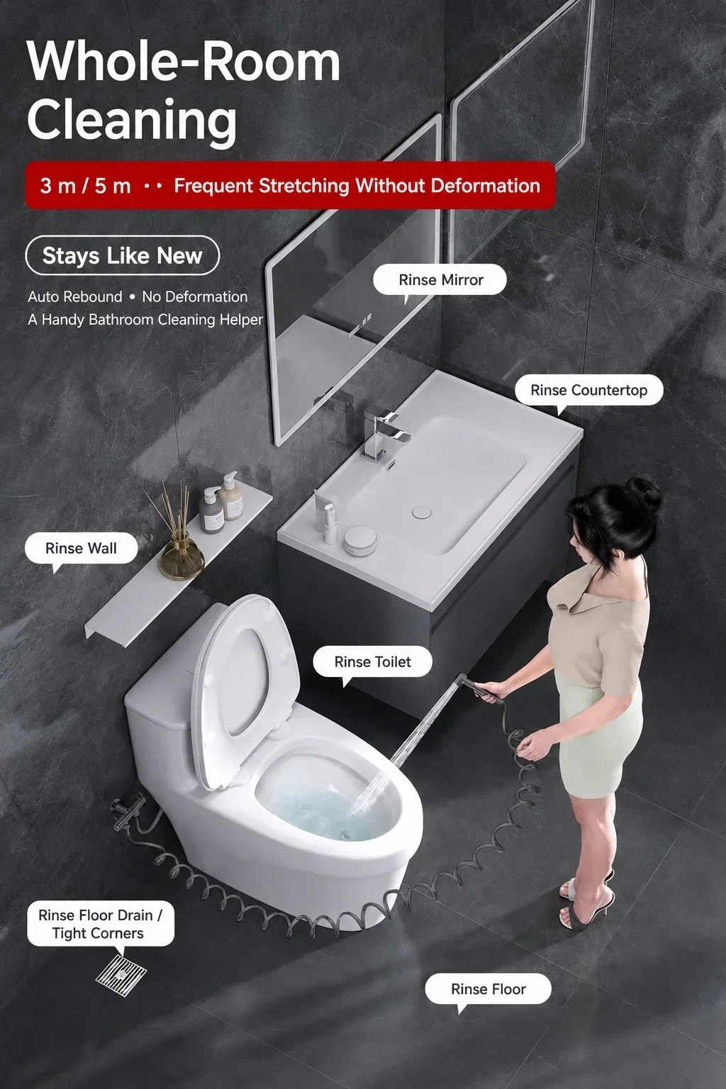 Flexibler Spiralschlauch G1/2, universeller, einziehbarer PU-Duschschlauch, verwicklungsfrei, für Toiletten-Bidet-Sprühgerät, Badezimmerzubehör – Detail 8