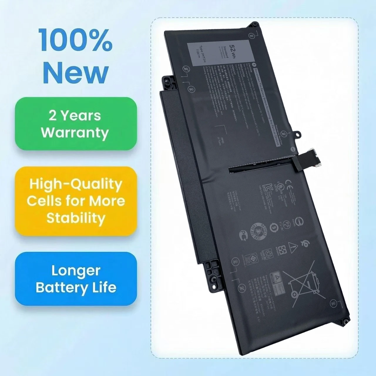 New JHT2H 0HRGYV 7.6V 52Wh Laptop Battery For Dell Latitude 7310 7410 HRGYV X825P 4V5X2 7CXN6 P34S001 T3JWC XMT81 X640W
