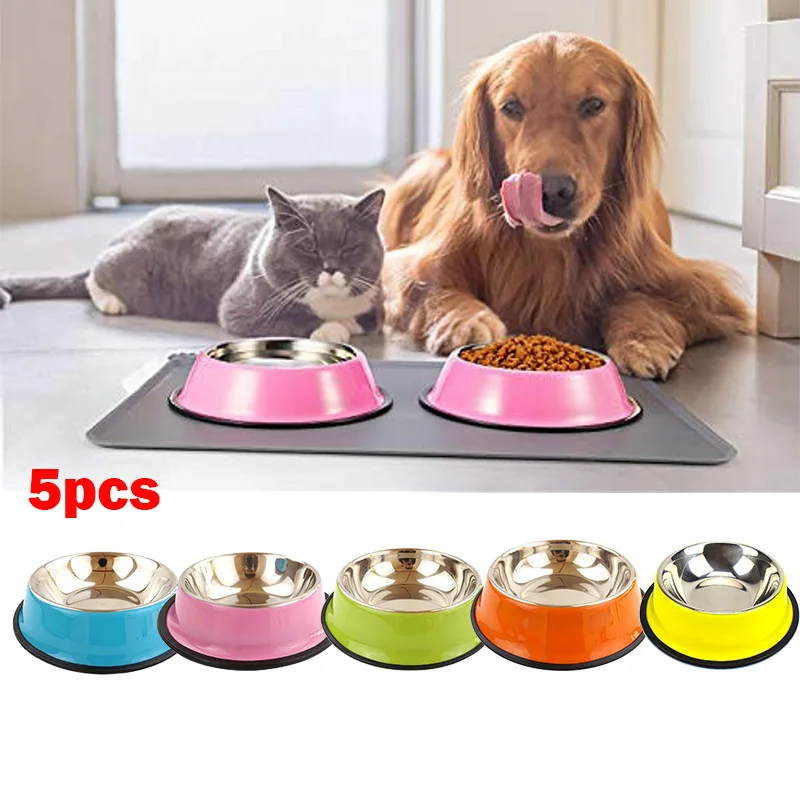 

5pcs Stainless Steel Dog Bowls Food and Water Non Slip Anti Skid Stackable Pet Puppy Dishes for Small, Medium and Large Dogs