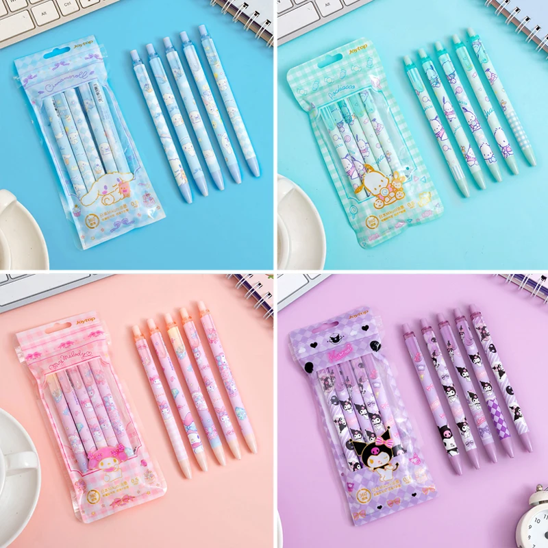 5pcs Sanrio Gel Pens Cute Melody Kuromi Cinnamoroll Pachacco Student Neutral Pen Ballpoint Pen Office Stationery School Supplies