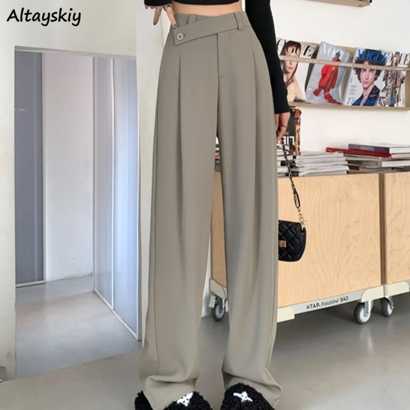 

Niche Pants for Women Design Popular Spring Summer High Waist Full Length Solid Simple Chic New Ulzzang Casual Soft Korean Style