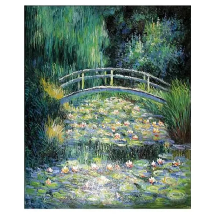 Oil Painting by Number Kit Claude Monet Water Lilies Japanese Bridge Canvas Wall Art for Adults DIY Home Decor Gift