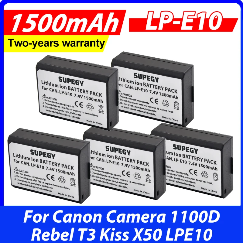 5Pcs LP-E10 LP E10 Rechargeable Camera Batteries (1500mAh) for Canon Camera 1100D Rebel T3 Kiss X50 LPE10 Wholesale