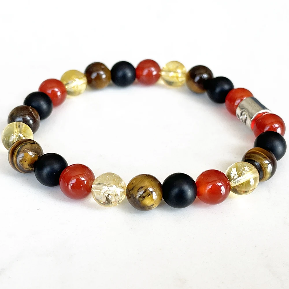 MG1701 Leo Zodiac Bracelet 8 MM Citrine Tiger Eye Carnelian Matte Black Onyx Energy Wrist Mala Natural Gemstone Jewelry