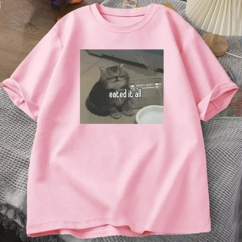 Camiseta divertida con Meme de gato, camiseta para amantes del gatito, camisetas gráficas de manga corta, camisetas estampadas, camisetas informales con cuello redondo para mujer