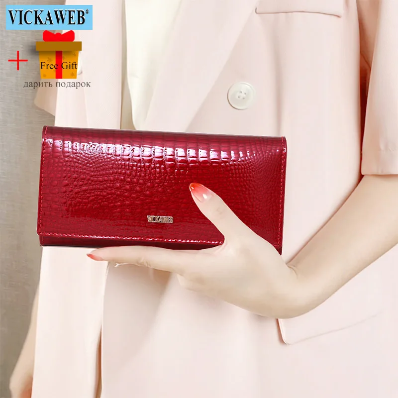 Free Gift Women Wallet Golden Logo Magnetic Snap Leather Female Long Clutch Ladies Fashion Zipper Purse Crocodile Money Bags