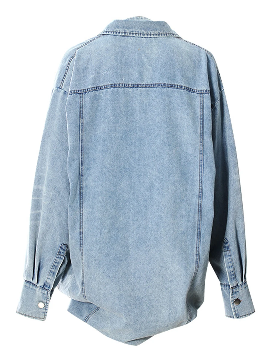 TWOTWINSTYLE Designer Loose Chic Jackets For Women Lapel Long Sleeve Streetwear Patchwork Pockets Coats Female Fashion Style New