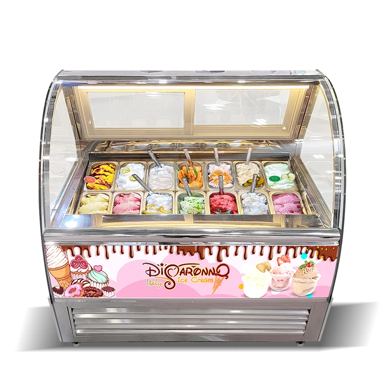 New Design 10 Trays Commercial curved glass showcase Ice Cream Gelato Display Freezer Italy Hard Ice Cream Counter