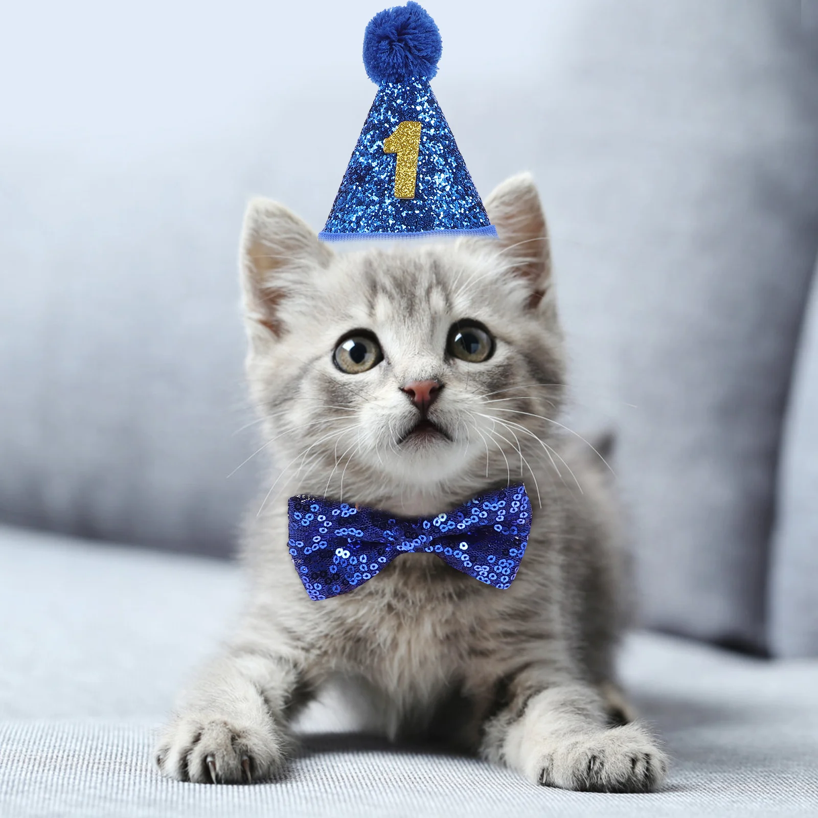 

1Set Pet Party Decorations Hat Bow Tie Set Adjustable Comfortable Fabric Lightweight for Dog Birthday Party Supplies Small Pet