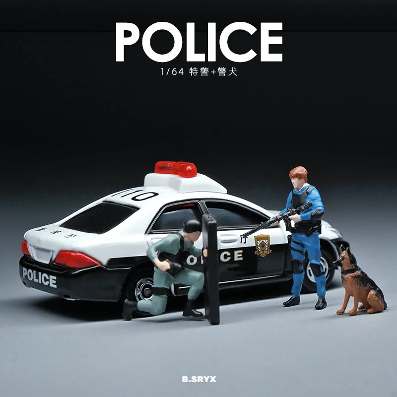 Miniature 1/64 Special Police Welcome Staff Girl Boy Figure Street Scene Decoration Props Sand Table Characters For Cars