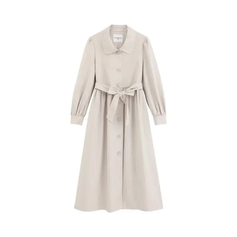 Retro-Stil, Laternenärmel, Trenchcoat für Damen, Herbst, lockere Passform, mittellang, lässig, elegant, Mantel mit Gürtel, stilvolle Oberbekleidung