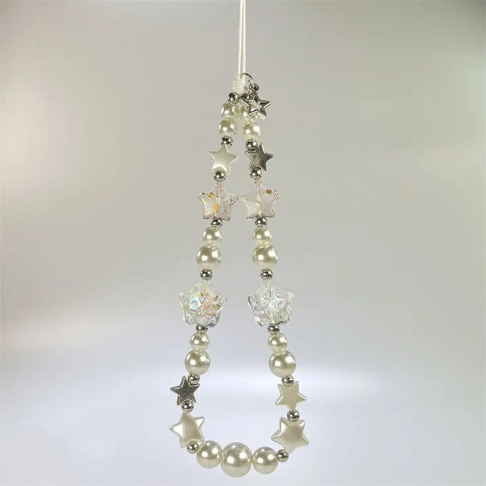 

Y2K серебряный ремешок для сотового телефона, прозрачный подвесной шнур со звездой, ремешок для телефона с защитой от потери, ремешок на запястье, бусины, цепочка для телефона, декор для телефона