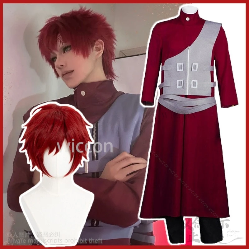 Sabaku No Anime Cosplay Gaara Costume Ninja Hokage Kazekage Clothing Wig Adult Coat Vest Pant Carnival Man Suit Party Customized