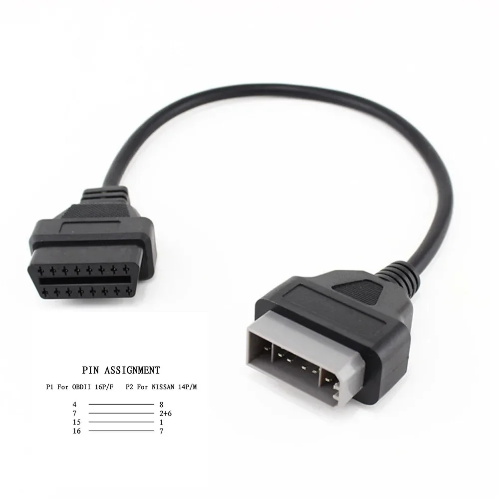 JieYuan For Nissan 14 Pin to OBD2 16 Pin Cable Car Diagnostic Connector For Nissan 14Pin to 16Pin OBD OBDII Adapter