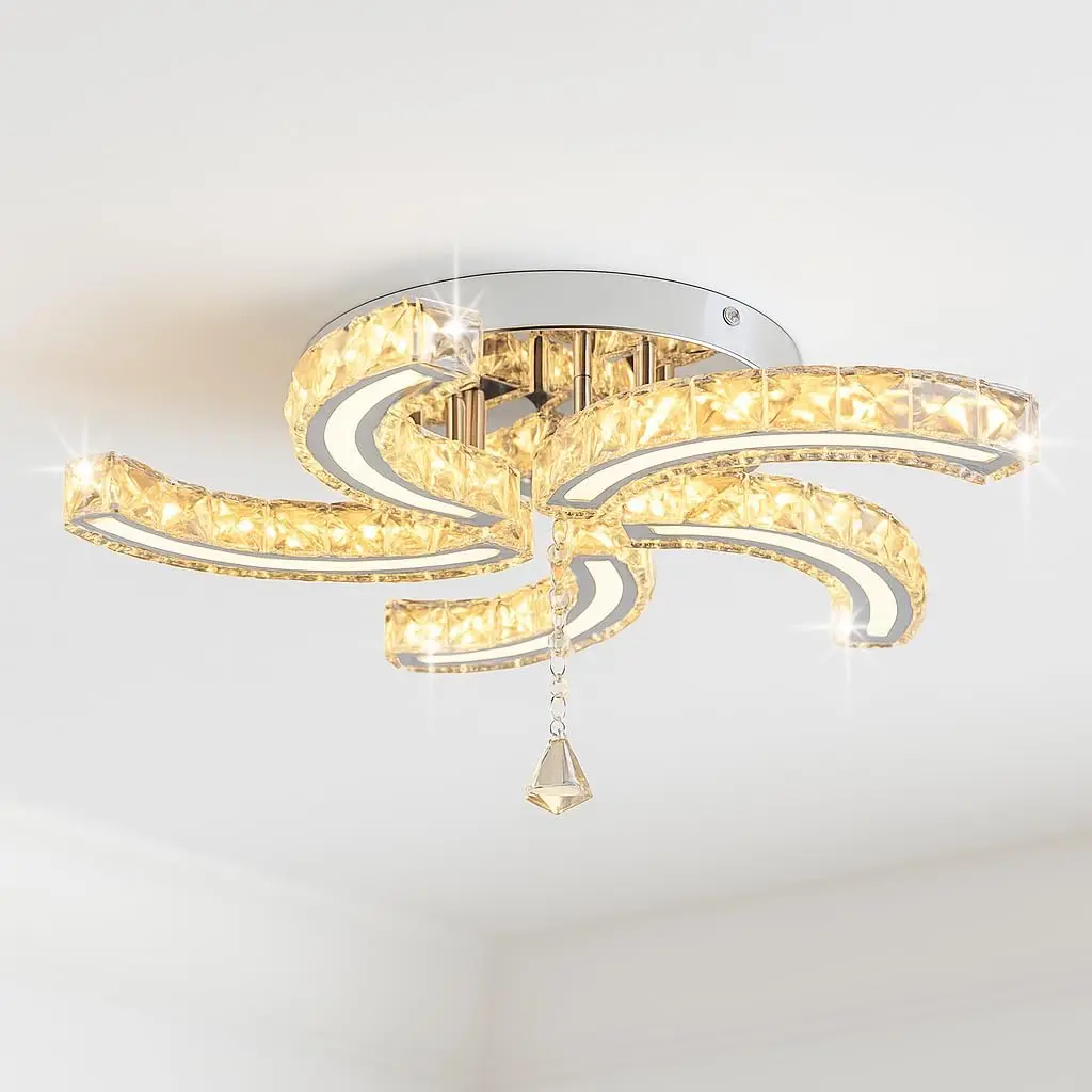 

Хрустальный потолочный светильник с полуприточным креплением 19,7 дюйма, светодиодная люстра с 5 лампами, хрусталь K9 и акрил, 25 Вт, теплый белый 3000 К, современный низкийPr