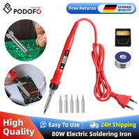 Podofo 80W Soldering Iron LCD Adjustable Multi-function Anti-scalding Welding Tips Kit for Welding Circuit Board - EU Plug