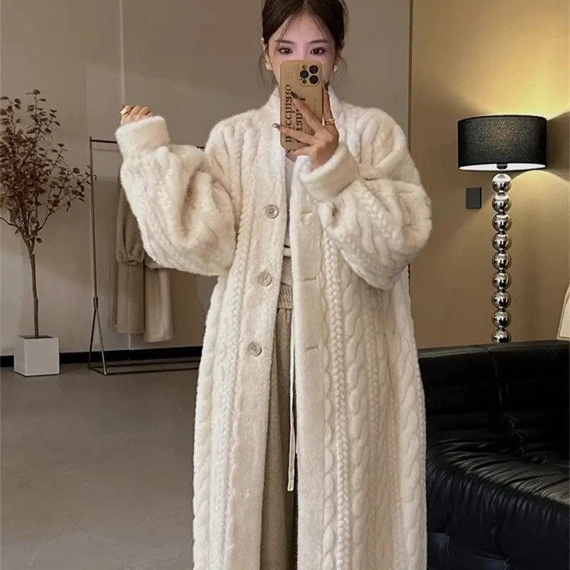 Korea Faux Fur Coat Women Casual Warm Fashion Thicken Soft Fluffy Parka Female Solid Long Sleeves Loose Korean Outwears Lady