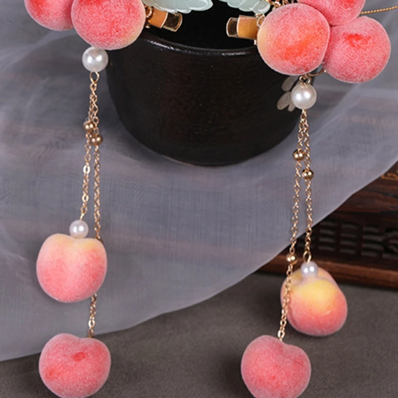 Alloy Peach Barrette Pearl Tassel Hair Pins Chinese Hair jewelry