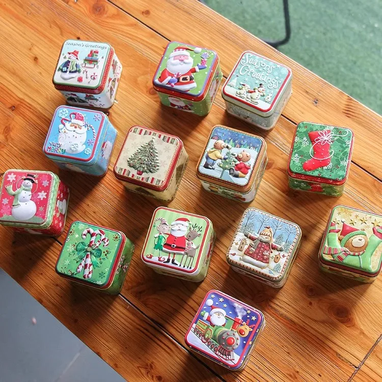 

12 шт. жестяная квадратная металлическая упаковочная коробка для рождественского подарка, железный чехол для хранения конфет, печенья, выпечки, всякая всячина, украшения