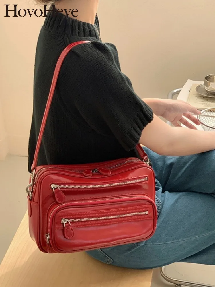 

Fashion Wome Cowhide Genuine Leather Messenger Bag Multi Pocket Oil Wax Motorcycle Shoulder Bag Casual Strap Crossbody Bag Color