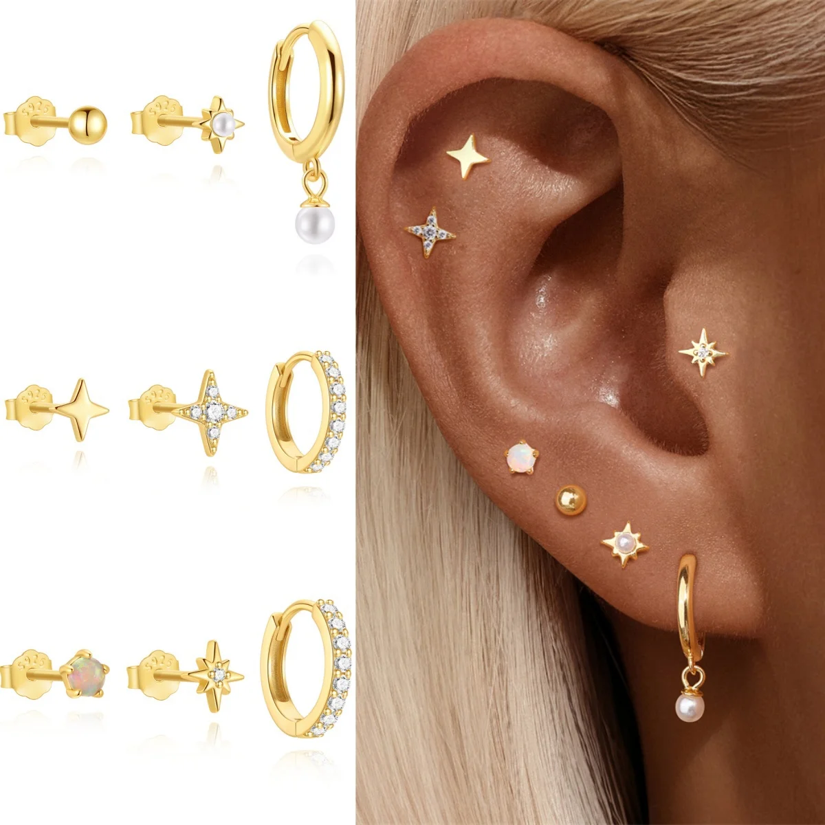 

AIDE стерлингового серебра 925 пробы, блестящая циркониевая звезда/круглая шариковая подвеска, серьги для пирсинга для женщин, модные милые серьги-кольца, ювелирные изделия