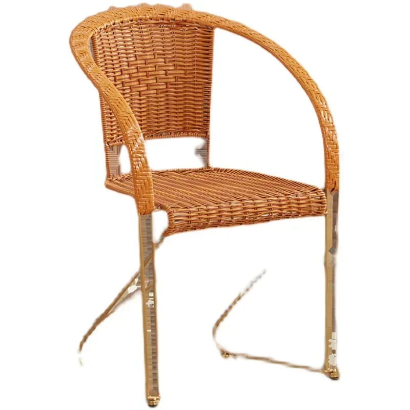 Solid reinforced rattan chair backrest desk imitation woven bounce chair outdoor balcony indoor single leisure rattan chair